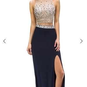 Navy sequined size small prom dress